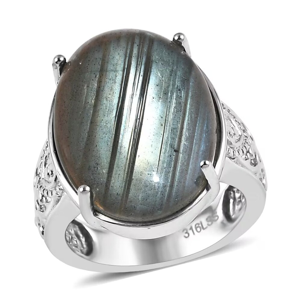 NWT Madagascar Fire Labradorite 18.10 ctw Ring in Stainless Steel‎